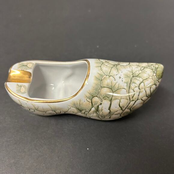 Vintage Made in Holland Small Personal Ashtray Green Gold - Picture 1 of 8